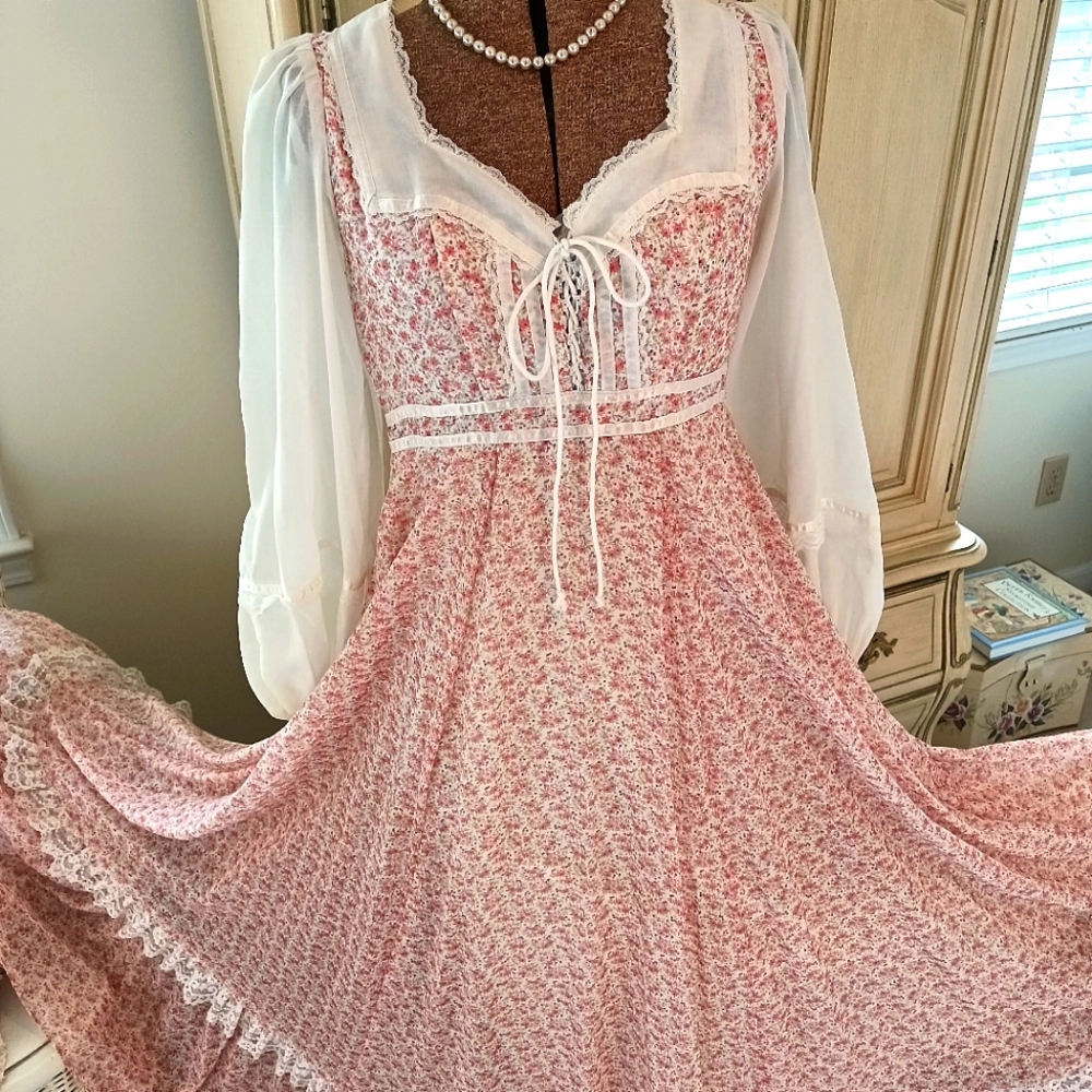 RARE 70S COTTON PINK CALICO "GUNNE SAX" PRAIRIE ! - Picture 3 of 16